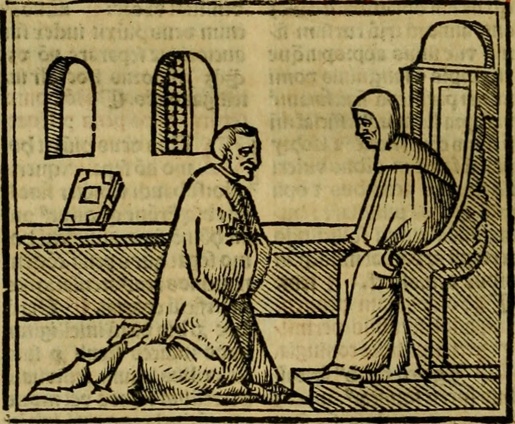An illustration from Decretu[m] Gratiani : cu glossis dñi Joannis Theutonici prepositi Alberstatensis [et] annotationibus Bartholomei Brixiensis : [cum] diuisionibus Archidiaconi : [cum] Casibus a Bene., cõpositis per Bart. Brixi., correctis [et] pro clariore itellectu pluribus in locis extensis : [cum] concordia ad Bibliam : [cum] tabula marginalium glossularu[m] : [cum tabula] omniu canonu [et] concilio[rum] : [cum] Margarita Decreti : [cum] flosculis totius Decretia domio Joanne diacono compositis : [cum] additione in margine litteraru[m], quo minusculi characteres lineis intercepti, citius legenti appareant, 1514, leaf 1145