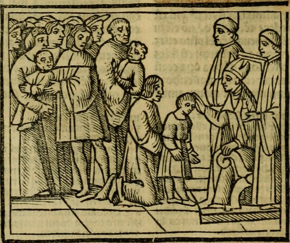 An illustration from Decretu[m] Gratiani : cu glossis dñi Joannis Theutonici prepositi Alberstatensis [et] annotationibus Bartholomei Brixiensis : [cum] diuisionibus Archidiaconi : [cum] Casibus a Bene., cõpositis per Bart. Brixi., correctis [et] pro clariore itellectu pluribus in locis extensis : [cum] concordia ad Bibliam : [cum] tabula marginalium glossularu[m] : [cum tabula] omniu canonu [et] concilio[rum] : [cum] Margarita Decreti : [cum] flosculis totius Decretia domio Joanne diacono compositis : [cum] additione in margine litteraru[m], quo minusculi characteres lineis intercepti, citius legenti appareant, 1514, leaf 1233