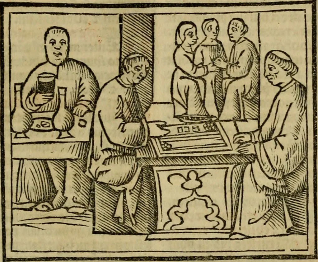 An illustration from Decretu[m] Gratiani : cu glossis dñi Joannis Theutonici prepositi Alberstatensis [et] annotationibus Bartholomei Brixiensis : [cum] diuisionibus Archidiaconi : [cum] Casibus a Bene., cõpositis per Bart. Brixi., correctis [et] pro clariore itellectu pluribus in locis extensis : [cum] concordia ad Bibliam : [cum] tabula marginalium glossularu[m] : [cum tabula] omniu canonu [et] concilio[rum] : [cum] Margarita Decreti : [cum] flosculis totius Decretia domio Joanne diacono compositis : [cum] additione in margine litteraru[m], quo minusculi characteres lineis intercepti, citius legenti appareant, 1514, leaf 190