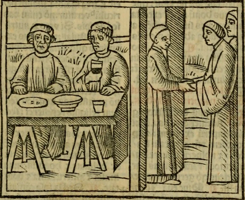 An illustration from Decretu[m] Gratiani : cu glossis dñi Joannis Theutonici prepositi Alberstatensis [et] annotationibus Bartholomei Brixiensis : [cum] diuisionibus Archidiaconi : [cum] Casibus a Bene., cõpositis per Bart. Brixi., correctis [et] pro clariore itellectu pluribus in locis extensis : [cum] concordia ad Bibliam : [cum] tabula marginalium glossularu[m] : [cum tabula] omniu canonu [et] concilio[rum] : [cum] Margarita Decreti : [cum] flosculis totius Decretia domio Joanne diacono compositis : [cum] additione in margine litteraru[m], quo minusculi characteres lineis intercepti, citius legenti appareant, 1514, leaf 208