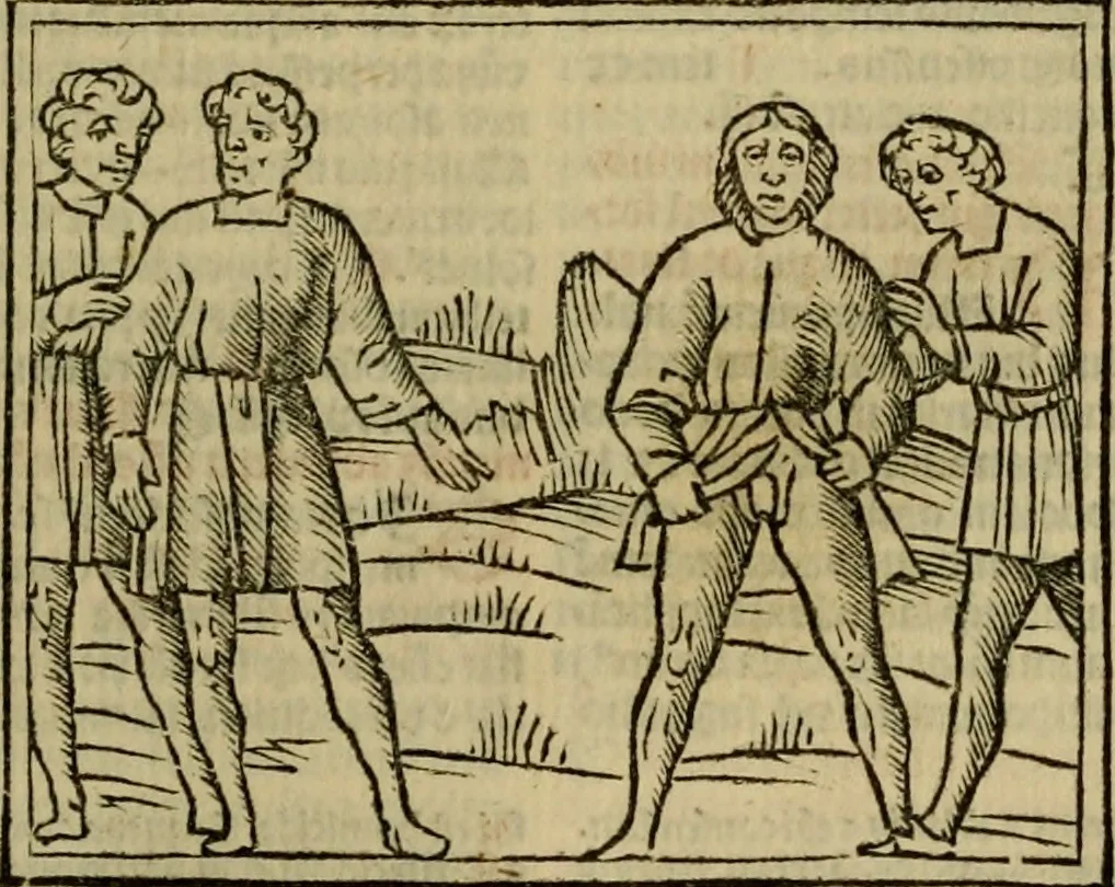 An illustration from Decretu[m] Gratiani : cu glossis dñi Joannis Theutonici prepositi Alberstatensis [et] annotationibus Bartholomei Brixiensis : [cum] diuisionibus Archidiaconi : [cum] Casibus a Bene., cõpositis per Bart. Brixi., correctis [et] pro clariore itellectu pluribus in locis extensis : [cum] concordia ad Bibliam : [cum] tabula marginalium glossularu[m] : [cum tabula] omniu canonu [et] concilio[rum] : [cum] Margarita Decreti : [cum] flosculis totius Decretia domio Joanne diacono compositis : [cum] additione in margine litteraru[m], quo minusculi characteres lineis intercepti, citius legenti appareant, 1514, leaf 266