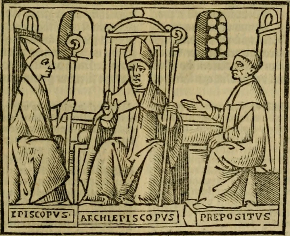 An illustration from Decretu[m] Gratiani : cu glossis dñi Joannis Theutonici prepositi Alberstatensis [et] annotationibus Bartholomei Brixiensis : [cum] diuisionibus Archidiaconi : [cum] Casibus a Bene., cõpositis per Bart. Brixi., correctis [et] pro clariore itellectu pluribus in locis extensis : [cum] concordia ad Bibliam : [cum] tabula marginalium glossularu[m] : [cum tabula] omniu canonu [et] concilio[rum] : [cum] Margarita Decreti : [cum] flosculis totius Decretia domio Joanne diacono compositis : [cum] additione in margine litteraru[m], quo minusculi characteres lineis intercepti, citius legenti appareant, 1514, leaf 276