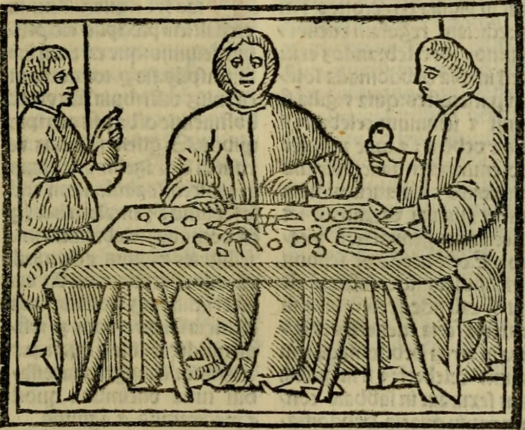 An illustration from Decretu[m] Gratiani : cu glossis dñi Joannis Theutonici prepositi Alberstatensis [et] annotationibus Bartholomei Brixiensis : [cum] diuisionibus Archidiaconi : [cum] Casibus a Bene., cõpositis per Bart. Brixi., correctis [et] pro clariore itellectu pluribus in locis extensis : [cum] concordia ad Bibliam : [cum] tabula marginalium glossularu[m] : [cum tabula] omniu canonu [et] concilio[rum] : [cum] Margarita Decreti : [cum] flosculis totius Decretia domio Joanne diacono compositis : [cum] additione in margine litteraru[m], quo minusculi characteres lineis intercepti, citius legenti appareant, 1514, leaf 320