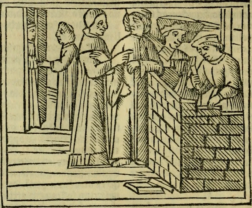 An illustration from Decretu[m] Gratiani : cu glossis dñi Joannis Theutonici prepositi Alberstatensis [et] annotationibus Bartholomei Brixiensis : [cum] diuisionibus Archidiaconi : [cum] Casibus a Bene., cõpositis per Bart. Brixi., correctis [et] pro clariore itellectu pluribus in locis extensis : [cum] concordia ad Bibliam : [cum] tabula marginalium glossularu[m] : [cum tabula] omniu canonu [et] concilio[rum] : [cum] Margarita Decreti : [cum] flosculis totius Decretia domio Joanne diacono compositis : [cum] additione in margine litteraru[m], quo minusculi characteres lineis intercepti, citius legenti appareant, 1514, leaf 651