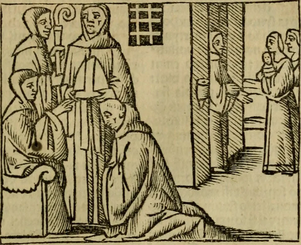 An illustration from Decretu[m] Gratiani : cu glossis dñi Joannis Theutonici prepositi Alberstatensis [et] annotationibus Bartholomei Brixiensis : [cum] diuisionibus Archidiaconi : [cum] Casibus a Bene., cõpositis per Bart. Brixi., correctis [et] pro clariore itellectu pluribus in locis extensis : [cum] concordia ad Bibliam : [cum] tabula marginalium glossularu[m] : [cum tabula] omniu canonu [et] concilio[rum] : [cum] Margarita Decreti : [cum] flosculis totius Decretia domio Joanne diacono compositis : [cum] additione in margine litteraru[m], quo minusculi characteres lineis intercepti, citius legenti appareant, 1514, leaf 782