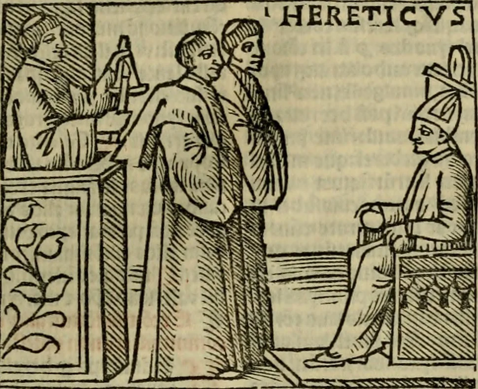 An illustration from Decretu[m] Gratiani : cu glossis dñi Joannis Theutonici prepositi Alberstatensis [et] annotationibus Bartholomei Brixiensis : [cum] diuisionibus Archidiaconi : [cum] Casibus a Bene., cõpositis per Bart. Brixi., correctis [et] pro clariore itellectu pluribus in locis extensis : [cum] concordia ad Bibliam : [cum] tabula marginalium glossularu[m] : [cum tabula] omniu canonu [et] concilio[rum] : [cum] Margarita Decreti : [cum] flosculis totius Decretia domio Joanne diacono compositis : [cum] additione in margine litteraru[m], quo minusculi characteres lineis intercepti, citius legenti appareant, 1514, leaf 968