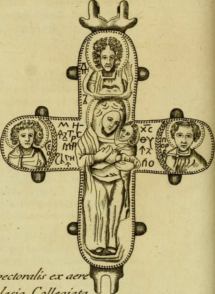 An illustration from De cruce Vaticana ex dono Iustini Augusti in parasceve maioris hebdomadae publicae venerationi exhiberi solita commentarius : cui accedit ritus salutationis crucis in ecclesia Antiochena Syrorum servatus, nunc primum Syriace & Latine editus adnotationibusque inlustratus, 1779, leaf 61