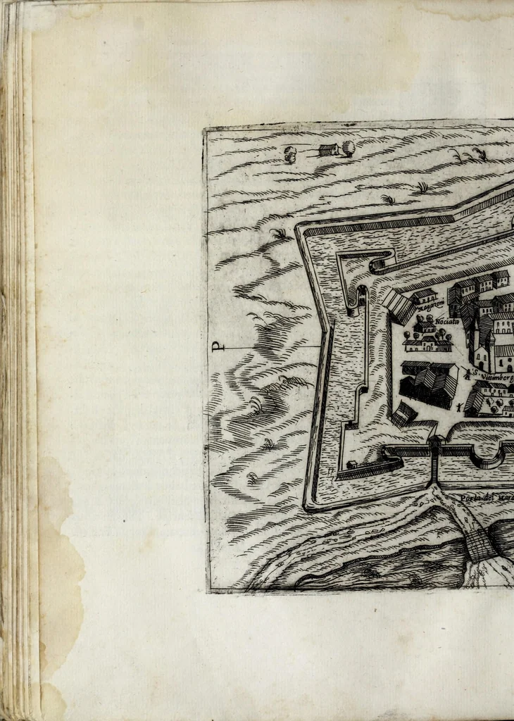 An illustration from De' disegni delle piv illvstri città et fortezza del mondo. la quale ne contiene cinquanta : con vna breve historia delle origini et accidenti loro, secondo l'ordine de' tempi, 1569, leaf 174