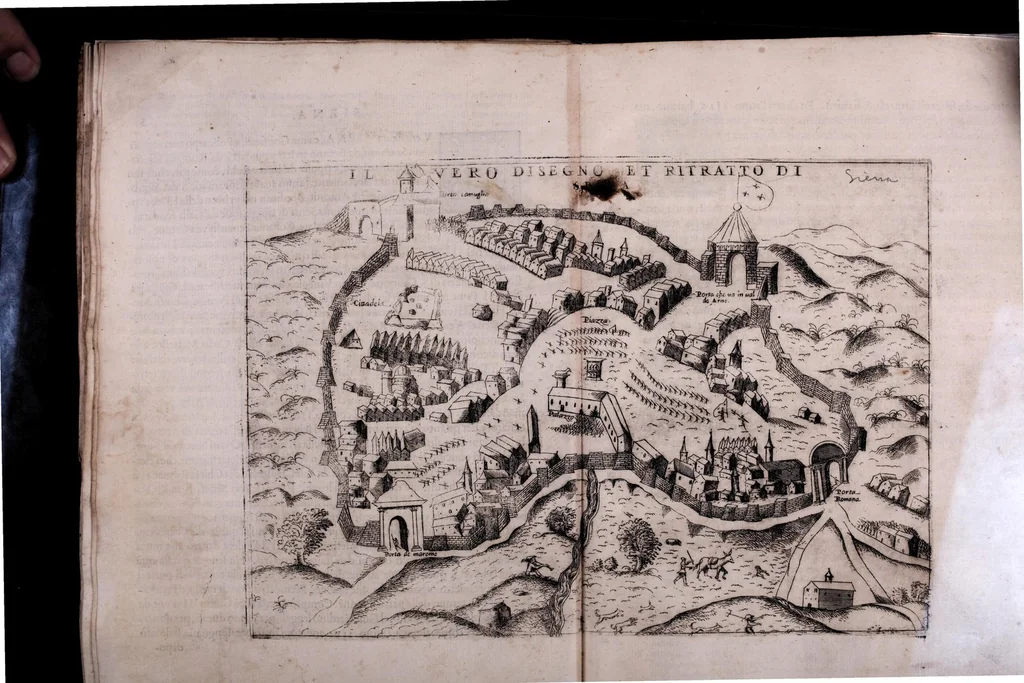 An illustration from De' disegni delle piv illvstri città et fortezza del mondo. la quale ne contiene cinquanta : con vna breve historia delle origini et accidenti loro, secondo l'ordine de' tempi, 1569, leaf 43