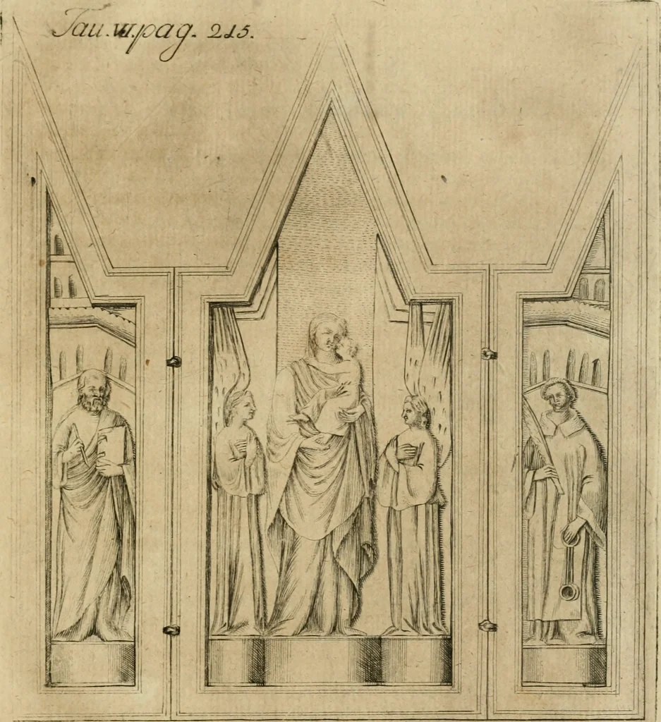 An illustration from De' dittici degli antichi profani, e sacri libri III : coll' appendice d'alcuni necrologj, e calendarj finora non pubblicati, 1753, leaf 252