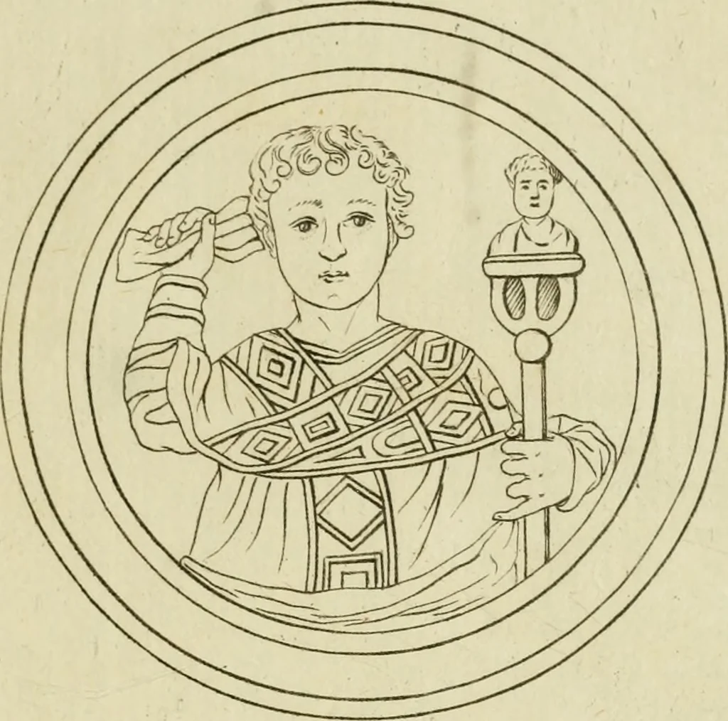 An illustration from De' dittici degli antichi profani, e sacri libri III : coll' appendice d'alcuni necrologj, e calendarj finora non pubblicati, 1753, leaf 332