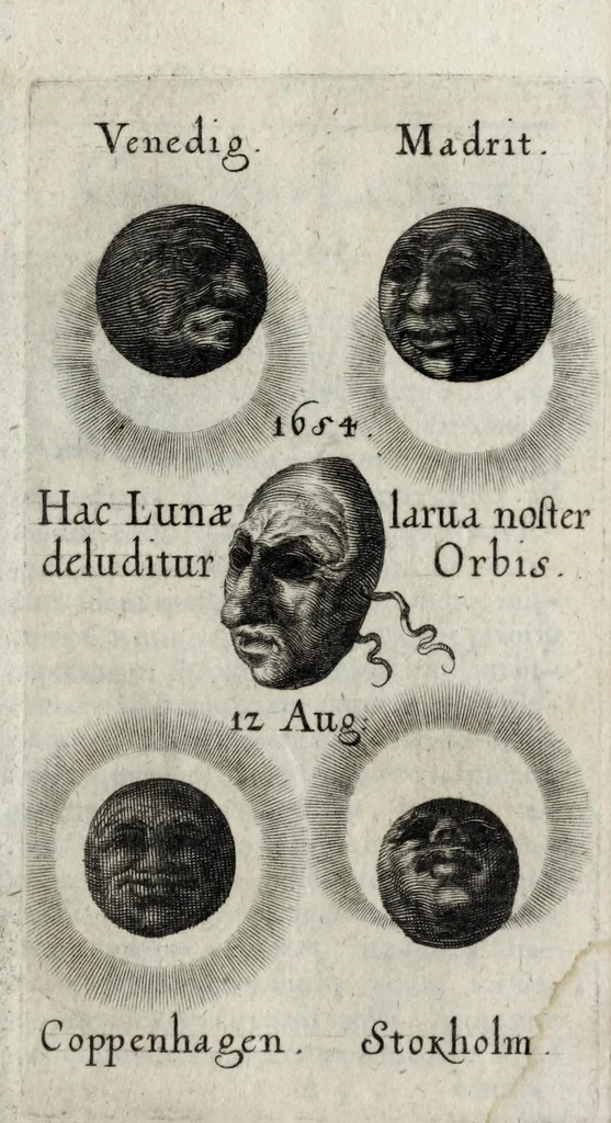 An illustration from De eclipsi solari anno MDCLIV die XII Augusti, in Europa, a pluribus spectata tubo optico, 1662, leaf 13