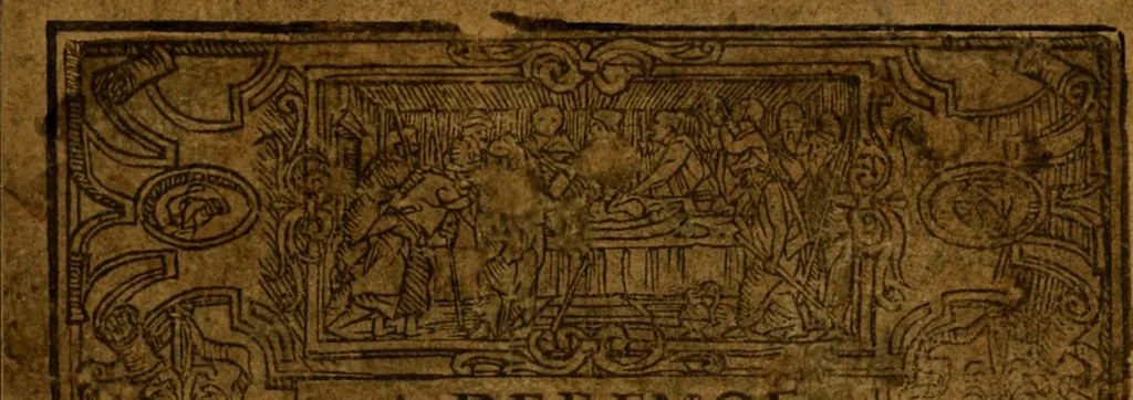 An illustration from A defence of the true and catholike doctrine of the sacrament of the body and bloud of our sauiour Christ : with a confutation of sundry errors concernyng the same, grounded and stablished upon Godes holy woorde & approved by ye consent of the moste auncient doctors of the churche, 1550, leaf 6