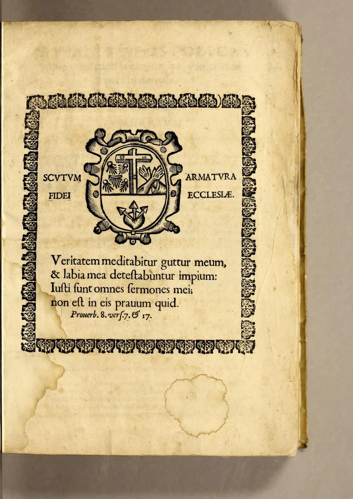 An illustration from Defensa de la verdad, consagrada a la luz de la justicia; : sujeta a la comun censura, para que sea patente al teatro de mundo, 1689, leaf 7