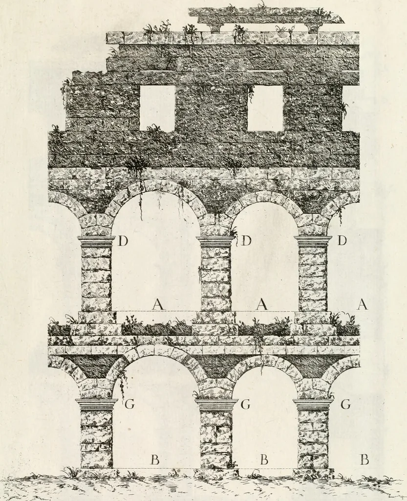 An illustration from Degli anfiteatri e particolarmente del Flavio di Roma, di quello d' Italica nella Spagna, e di quello di Pola nell' Istria, 1788, leaf 102