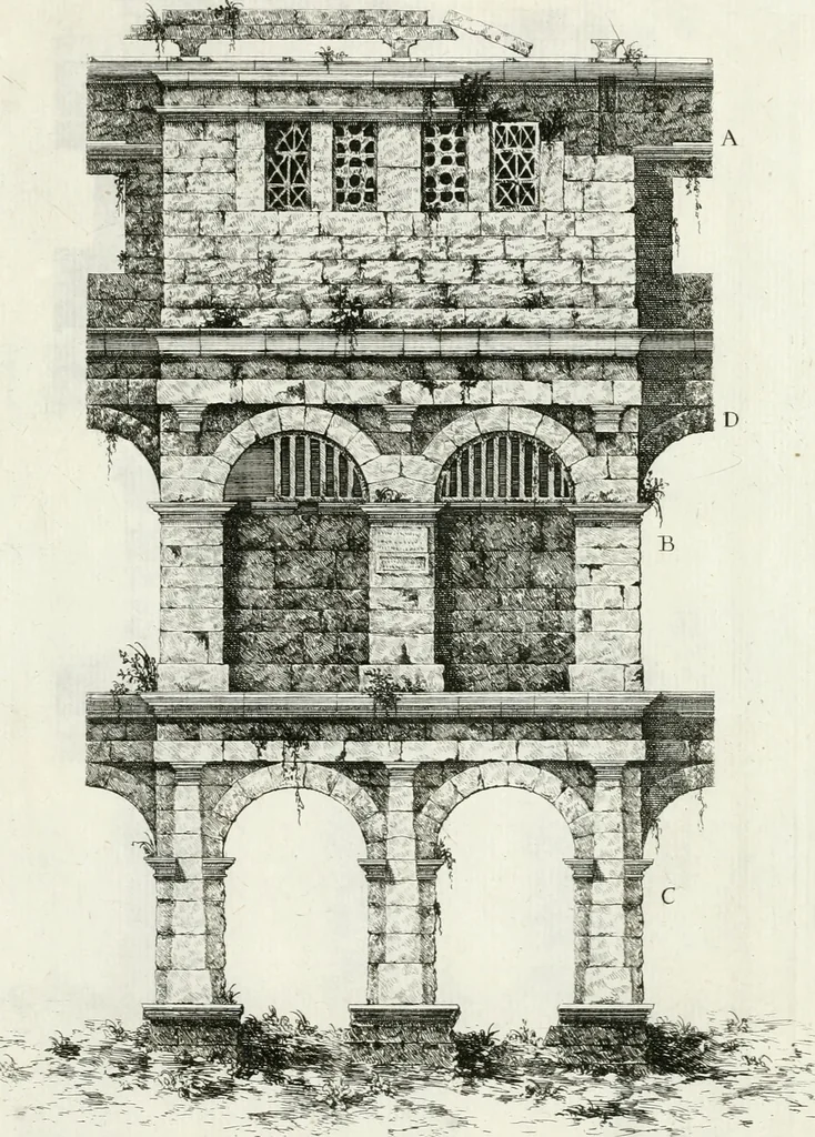 An illustration from Degli anfiteatri e particolarmente del Flavio di Roma, di quello d' Italica nella Spagna, e di quello di Pola nell' Istria, 1788, leaf 106
