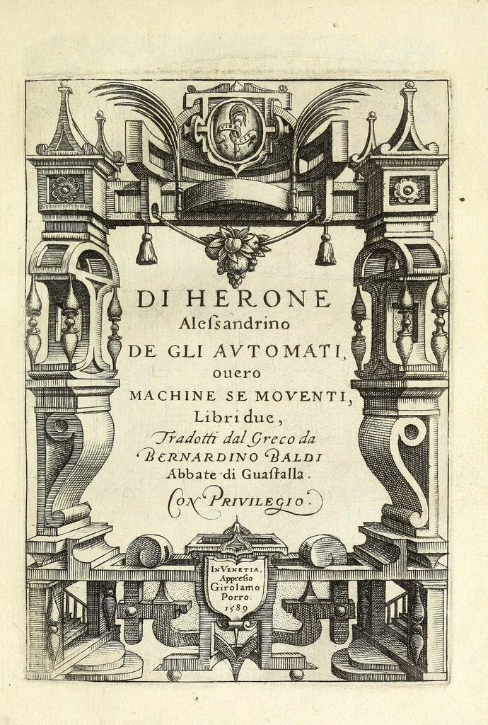 An illustration from De gli avtomati, ouero, Machine se moventi, libri duo, 1589, leaf 5