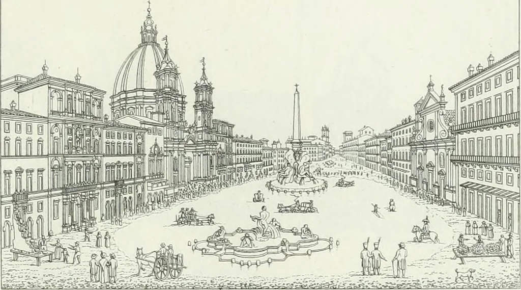 An illustration from Degli edificj antichi e moderni di Roma; vedute in contorno, 1817, leaf 84
