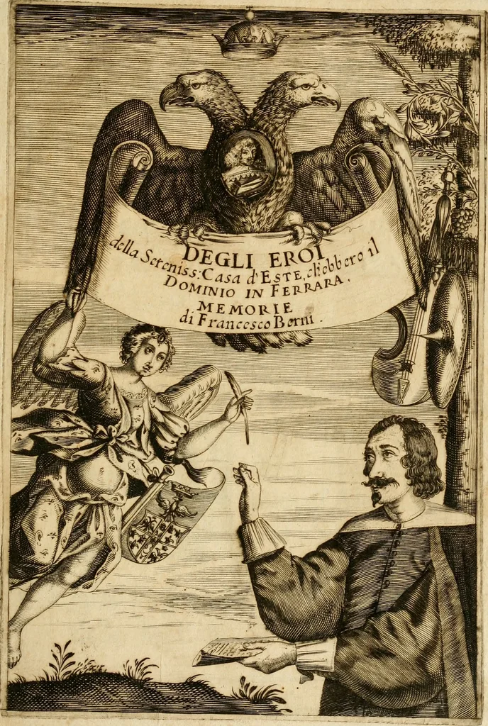 An illustration from De gli eroi della serenissima casa d'Este, ch'ebbero il dominio in Ferrara, memorie di Francesco Berni, al serenissimo signor dvca Francesco d'Este .., 1640, leaf 4