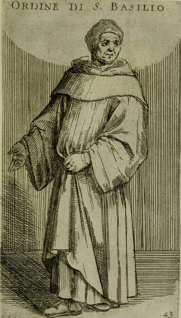 An illustration from De gli habiti delle religioni con le armi e breue descrittion loro, libro primo[-terza], 1626, leaf 104