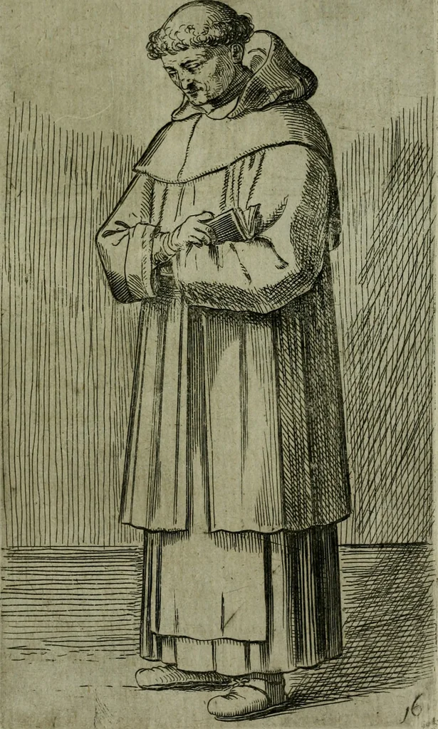 An illustration from De gli habiti delle religioni con le armi e breue descrittion loro, libro primo[-terza], 1626, leaf 46
