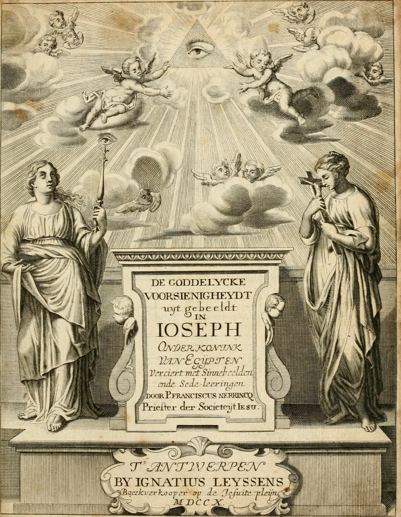 An illustration from De goddelycke voorsienigheydt uytgebeeldt in Joseph onder-coninck van Egypten : verciert met sinne-beelden ende sede-leeringen, 1710, leaf 4