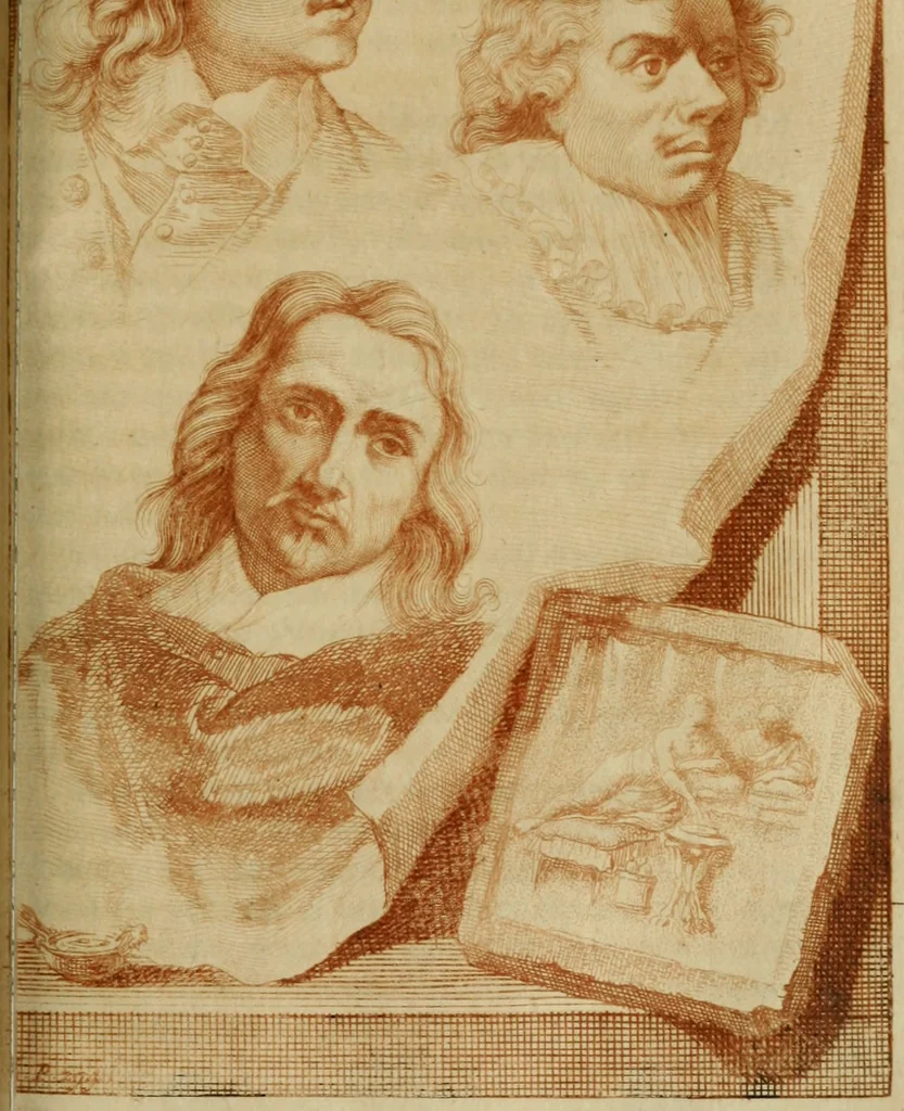 An illustration from De groote schouburgh der Nederlantsche konstschilders en schilderessen : waar van 'er vele met hunne beeltenissen ten tooneel een verschynen, en hun levensgedrag en konstwerken beschreven worden : zynde een vervolg op Het Schilderboek van K. v. Mander, 1718, leaf 346