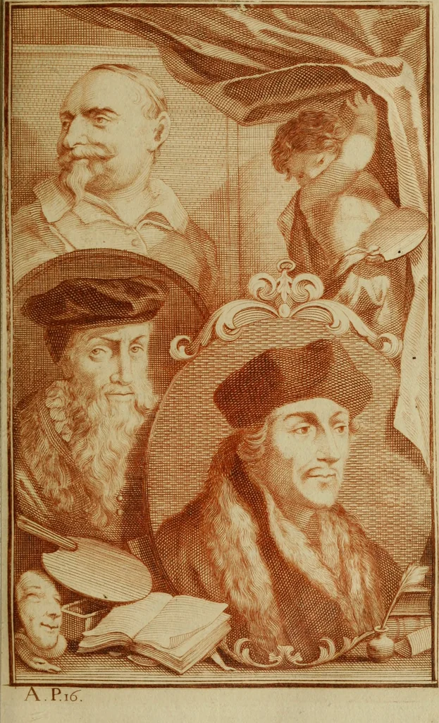 An illustration from De groote schouburgh der Nederlantsche konstschilders en schilderessen : waar van 'er vele met hunne beeltenissen ten tooneel een verschynen, en hun levensgedrag en konstwerken beschreven worden : zynde een vervolg op Het Schilderboek van K. v. Mander, 1718, leaf 40