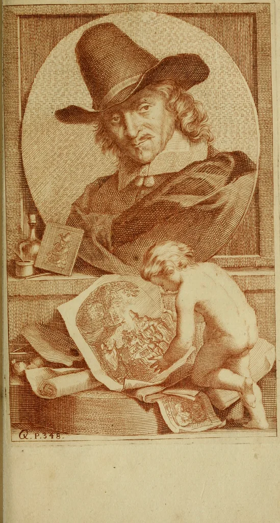 An illustration from De groote schouburgh der Nederlantsche konstschilders en schilderessen : waar van 'er vele met hunne beeltenissen ten tooneel een verschynen, en hun levensgedrag en konstwerken beschreven worden : zynde een vervolg op Het Schilderboek van K. v. Mander, 1718, leaf 406