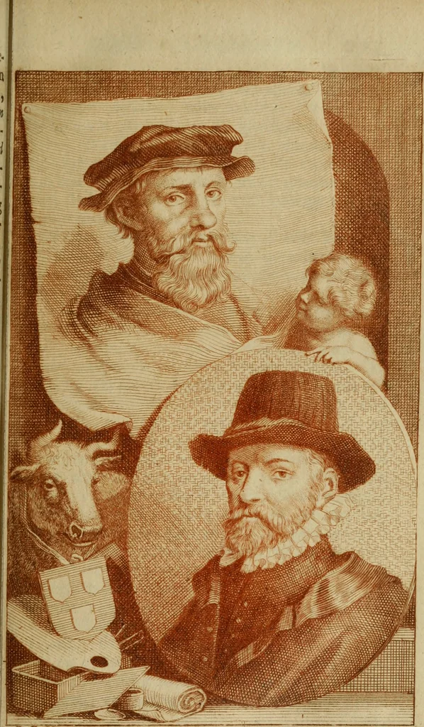 An illustration from De groote schouburgh der Nederlantsche konstschilders en schilderessen : waar van 'er vele met hunne beeltenissen ten tooneel een verschynen, en hun levensgedrag en konstwerken beschreven worden : zynde een vervolg op Het Schilderboek van K. v. Mander, 1718, leaf 52