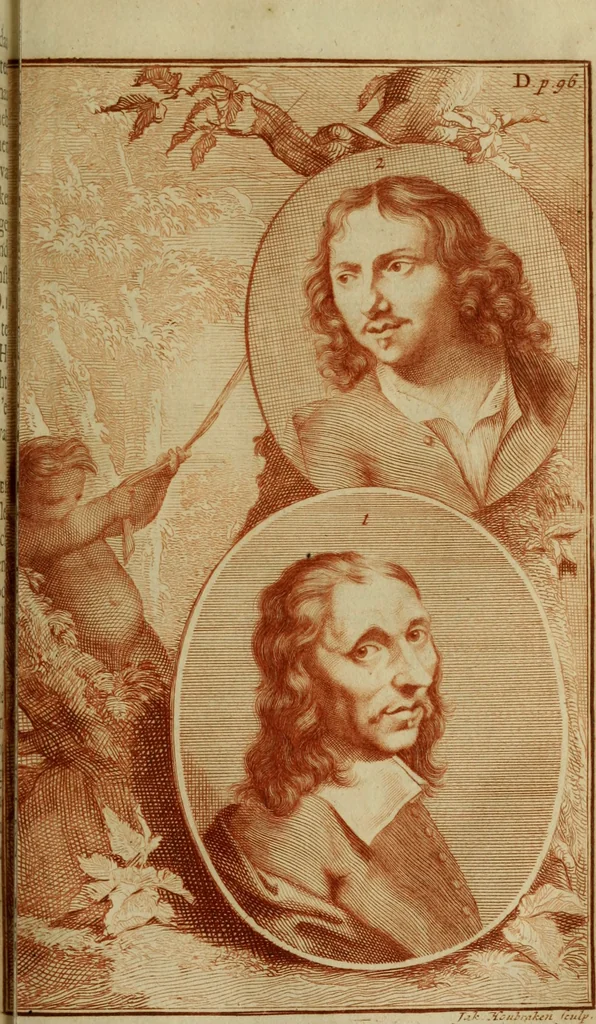 An illustration from De groote schouburgh der Nederlantsche konstschilders en schilderessen : waar van 'er vele met hunne beeltenissen ten tooneel een verschynen, en hun levensgedrag en konstwerken beschreven worden : zynde een vervolg op Het Schilderboek van K. v. Mander, 1718, leaf 116