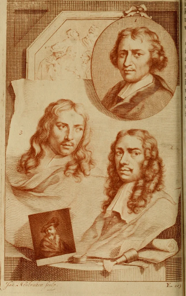An illustration from De groote schouburgh der Nederlantsche konstschilders en schilderessen : waar van 'er vele met hunne beeltenissen ten tooneel een verschynen, en hun levensgedrag en konstwerken beschreven worden : zynde een vervolg op Het Schilderboek van K. v. Mander, 1718, leaf 125