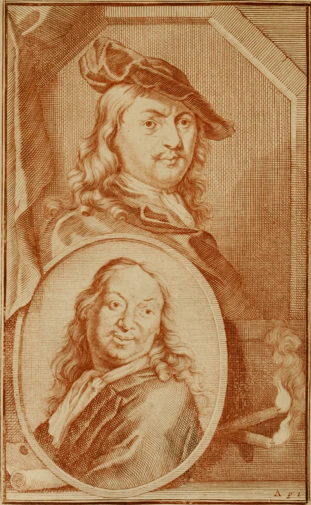 An illustration from De groote schouburgh der Nederlantsche konstschilders en schilderessen : waar van 'er vele met hunne beeltenissen ten tooneel een verschynen, en hun levensgedrag en konstwerken beschreven worden : zynde een vervolg op Het Schilderboek van K. v. Mander, 1718, leaf 13