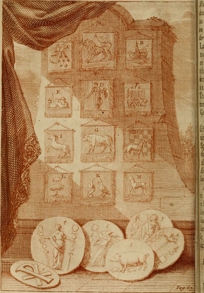 An illustration from De groote schouburgh der Nederlantsche konstschilders en schilderessen : waar van 'er vele met hunne beeltenissen ten tooneel een verschynen, en hun levensgedrag en konstwerken beschreven worden : zynde een vervolg op Het Schilderboek van K. v. Mander, 1718, leaf 81