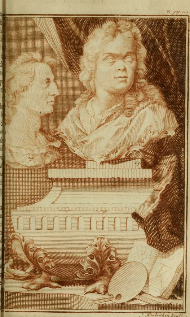 An illustration from De groote schouburgh der Nederlantsche konstschilders en schilderessen : waar van 'er vele met hunne beeltenissen ten tooneel een verschynen, en hun levensgedrag en konstwerken beschreven worden : zynde een vervolg op Het Schilderboek van K. v. Mander, 1718, leaf 130