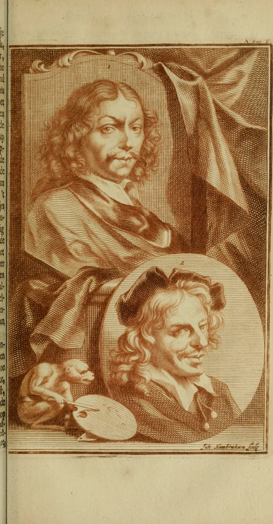 An illustration from De groote schouburgh der Nederlantsche konstschilders en schilderessen : waar van 'er vele met hunne beeltenissen ten tooneel een verschynen, en hun levensgedrag en konstwerken beschreven worden : zynde een vervolg op Het Schilderboek van K. v. Mander, 1718, leaf 18