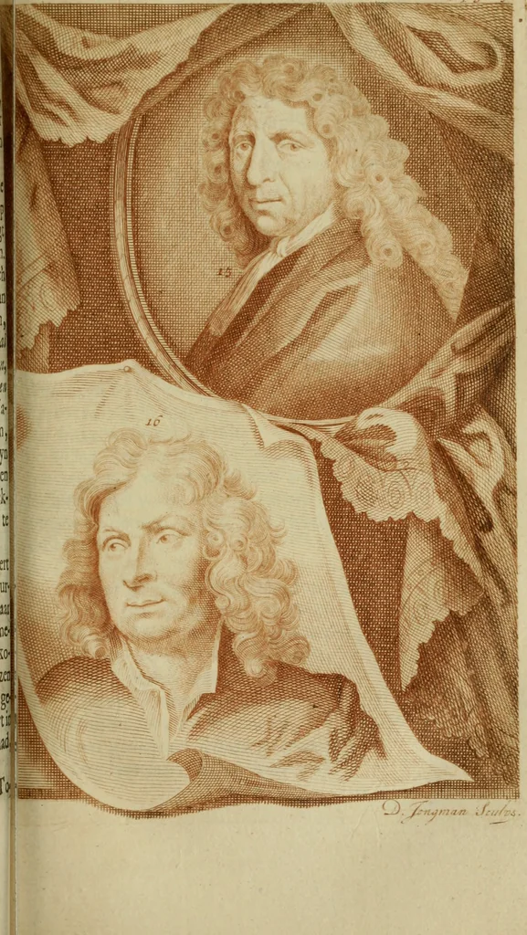An illustration from De groote schouburgh der Nederlantsche konstschilders en schilderessen : waar van 'er vele met hunne beeltenissen ten tooneel een verschynen, en hun levensgedrag en konstwerken beschreven worden : zynde een vervolg op Het Schilderboek van K. v. Mander, 1718, leaf 186