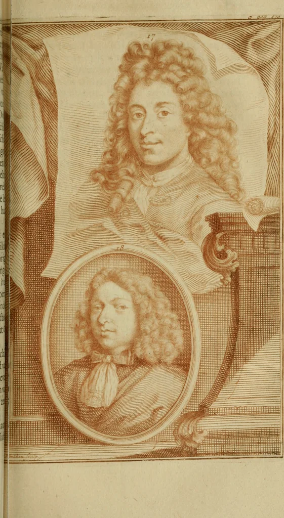 An illustration from De groote schouburgh der Nederlantsche konstschilders en schilderessen : waar van 'er vele met hunne beeltenissen ten tooneel een verschynen, en hun levensgedrag en konstwerken beschreven worden : zynde een vervolg op Het Schilderboek van K. v. Mander, 1718, leaf 200