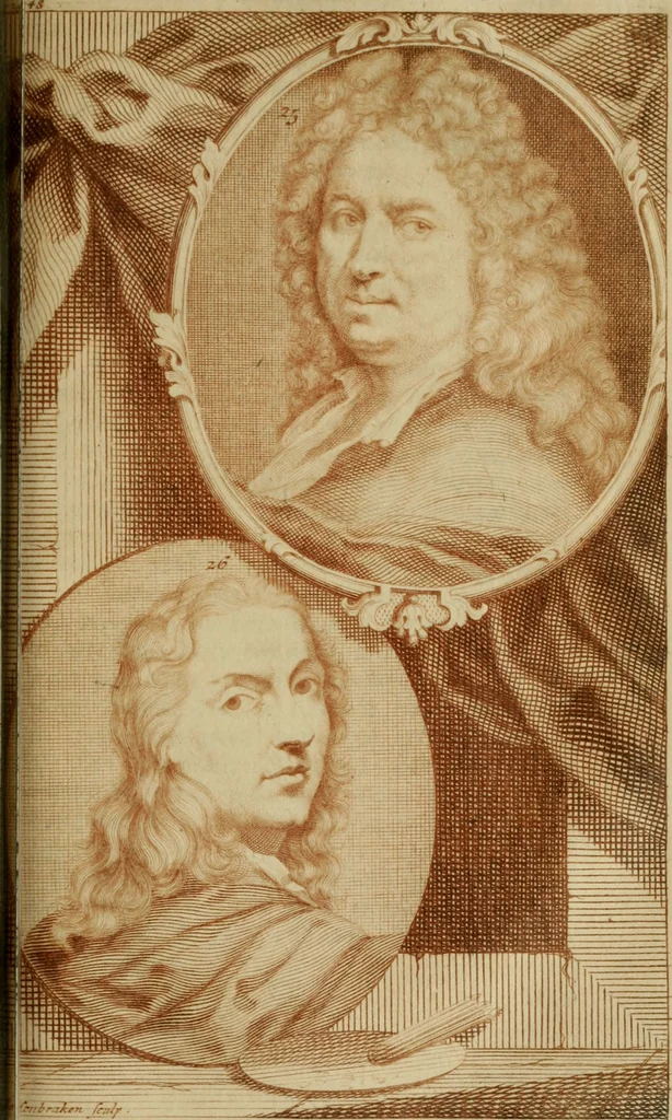 An illustration from De groote schouburgh der Nederlantsche konstschilders en schilderessen : waar van 'er vele met hunne beeltenissen ten tooneel een verschynen, en hun levensgedrag en konstwerken beschreven worden : zynde een vervolg op Het Schilderboek van K. v. Mander, 1718, leaf 280