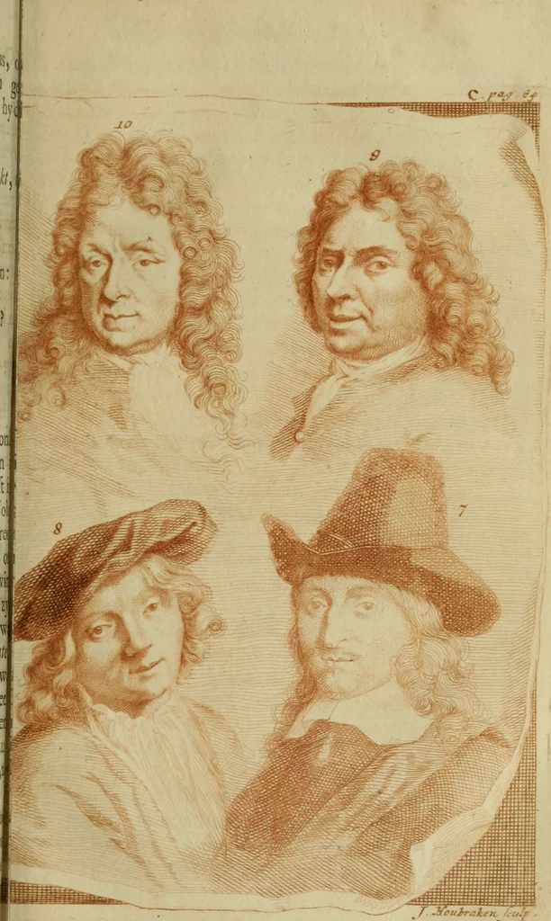 An illustration from De groote schouburgh der Nederlantsche konstschilders en schilderessen : waar van 'er vele met hunne beeltenissen ten tooneel een verschynen, en hun levensgedrag en konstwerken beschreven worden : zynde een vervolg op Het Schilderboek van K. v. Mander, 1718, leaf 80