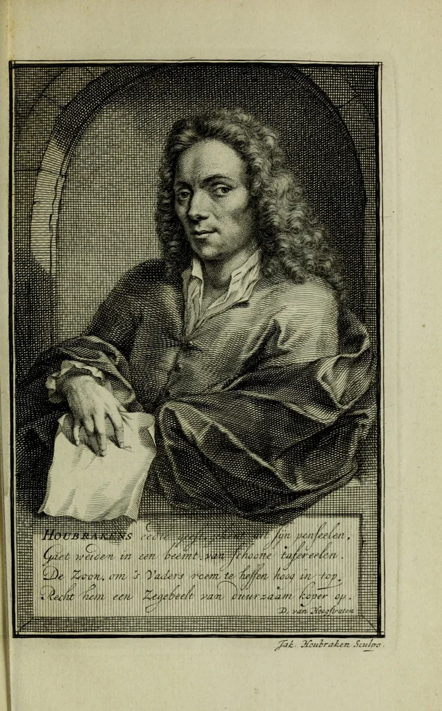An illustration from De groote schouburgh der Nederlantsche konstschilders en schilderessen : waar van 'er veele met hunne beeltenissen ten tooneel verschynen, en hun levensgedrag en konstwerken beschreven worden : zynde een vervolg op het Schilderboek van K. v. Mander ..., 1753, leaf 14