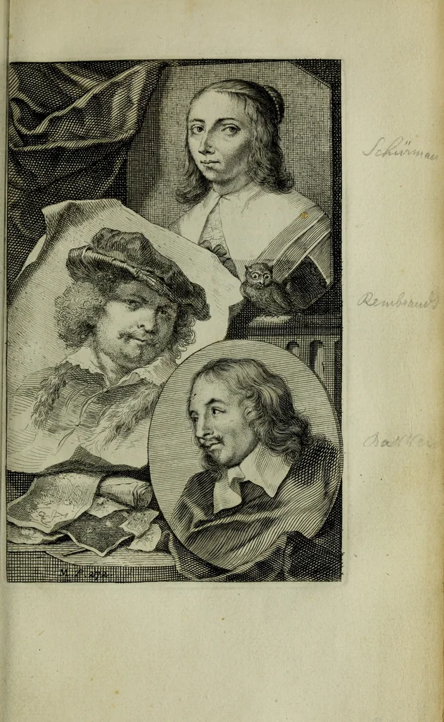 An illustration from De groote schouburgh der Nederlantsche konstschilders en schilderessen : waar van 'er veele met hunne beeltenissen ten tooneel verschynen, en hun levensgedrag en konstwerken beschreven worden : zynde een vervolg op het Schilderboek van K. v. Mander ..., 1753, leaf 314