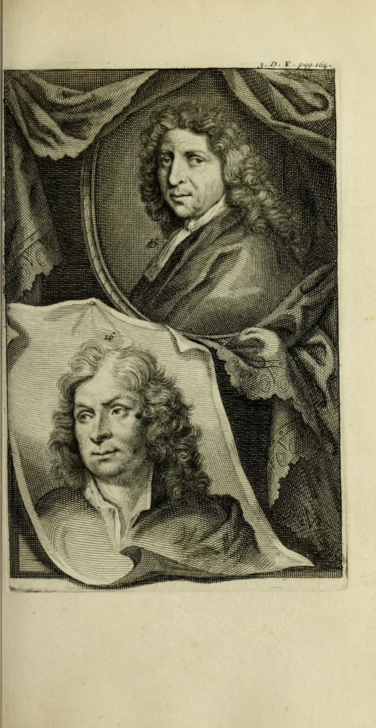 An illustration from De groote schouburgh der Nederlantsche konstschilders en schilderessen : waar van 'er veele met hunne beeltenissen ten tooneel verschynen, en hun levensgedrag en konstwerken beschreven worden : zynde een vervolg op het Schilderboek van K. v. Mander ..., 1753, leaf 180