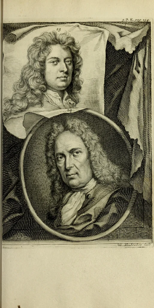 An illustration from De groote schouburgh der Nederlantsche konstschilders en schilderessen : waar van 'er veele met hunne beeltenissen ten tooneel verschynen, en hun levensgedrag en konstwerken beschreven worden : zynde een vervolg op het Schilderboek van K. v. Mander ..., 1753, leaf 256