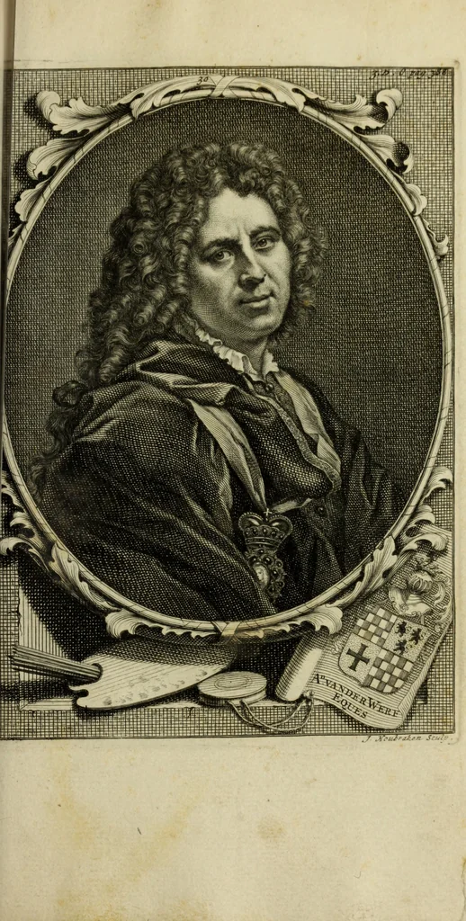 An illustration from De groote schouburgh der Nederlantsche konstschilders en schilderessen : waar van 'er veele met hunne beeltenissen ten tooneel verschynen, en hun levensgedrag en konstwerken beschreven worden : zynde een vervolg op het Schilderboek van K. v. Mander ..., 1753, leaf 418