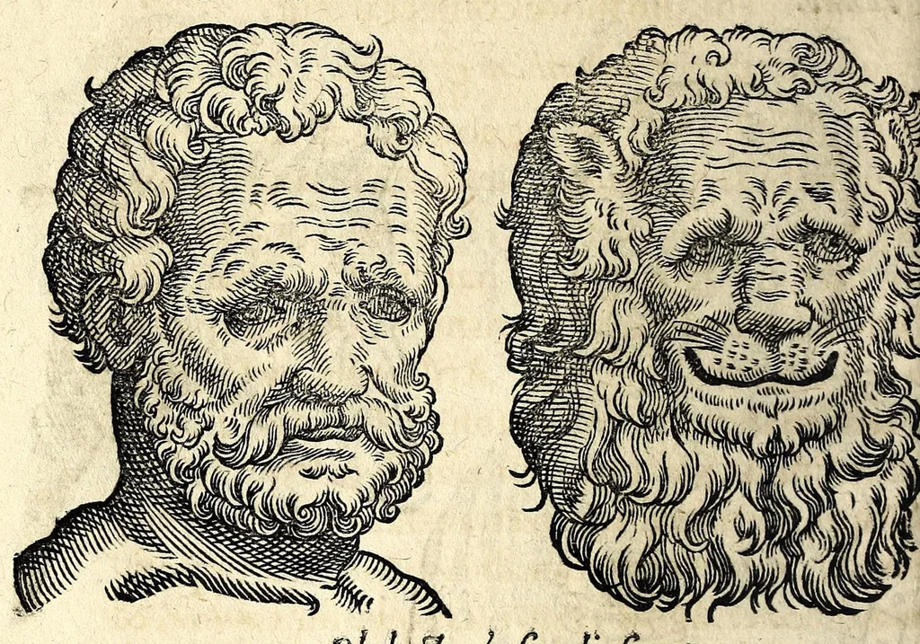 An illustration from De hvmana physiognomonia Ioannis Baptistae Portae Neapolitani libri IIII : qvi ab extimis, quae in hominum corporibus conspiciuntur signis, ita eorum naturas, mores & consilia (egregiis ad viuum expressis iconibvs) demonstrant, vt intimos animi recessus penetrare videantur ... : nunc ab innumeris mendis, quibus passim neapolitana scatebat editio, emendati, primumq[ue] in Germania in lucem editi : cum duplici rerum & verborum indice longe locupletissimo, 1593, leaf 144