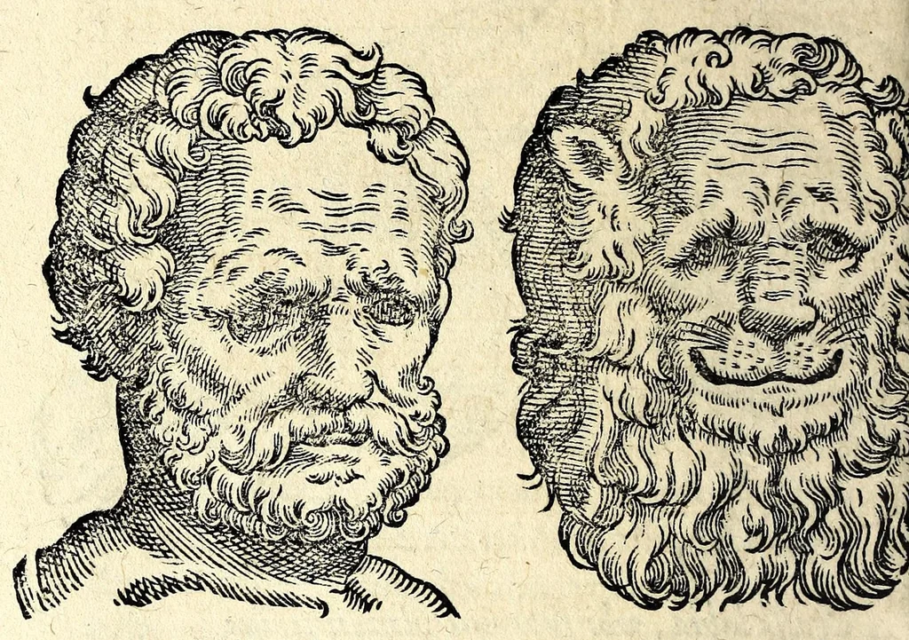 An illustration from De hvmana physiognomonia Ioannis Baptistae Portae Neapolitani libri IIII : qvi ab extimis, quae in hominum corporibus conspiciuntur signis, ita eorum naturas, mores & consilia (egregiis ad viuum expressis iconibvs) demonstrant, vt intimos animi recessus penetrare videantur ... : nunc ab innumeris mendis, quibus passim neapolitana scatebat editio, emendati, primumq[ue] in Germania in lucem editi : cum duplici rerum & verborum indice longe locupletissimo, 1593, leaf 228