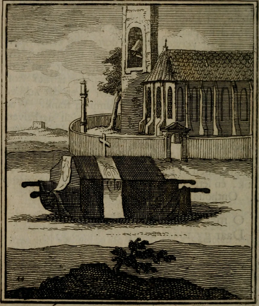An illustration from De kapelle der dooden, of de algemeene dooden-spiegel. In welken alle menschen, van wat staat of rang zy zyn mogen, zich tot hun nut konnen beschouwen; om indagtig te zyn het memento mori, of gedenkt to sterven .., 1741, leaf 231