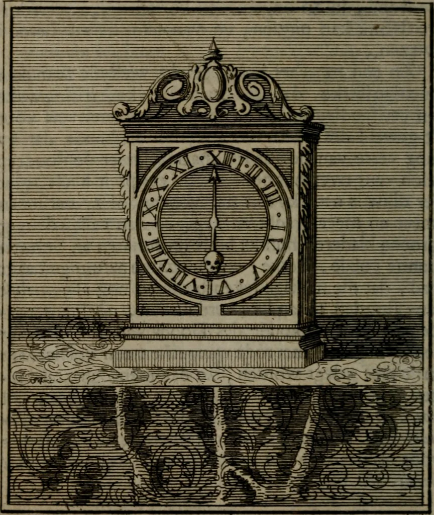 An illustration from De kapelle der dooden, of de algemeene dooden-spiegel. In welken alle menschen, van wat staat of rang zy zyn mogen, zich tot hun nut konnen beschouwen; om indagtig te zyn het memento mori, of gedenkt to sterven .., 1741, leaf 279