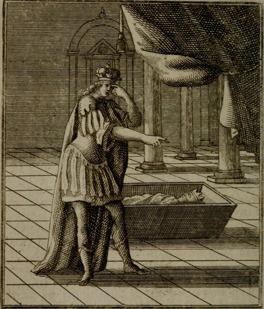 An illustration from De kapelle der dooden, of de algemeene dooden-spiegel. In welken alle menschen, van wat staat of rang zy zyn mogen, zich tot hun nut konnen beschouwen; om indagtig te zyn het memento mori, of gedenkt to sterven .., 1741, leaf 323